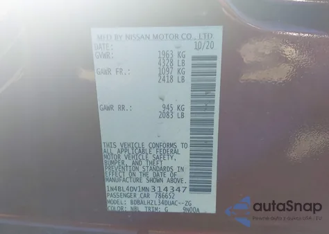 2021 Nissan Altima Sv Fwd from USA, damaged, VIN 1N4BL4DV1MN314347